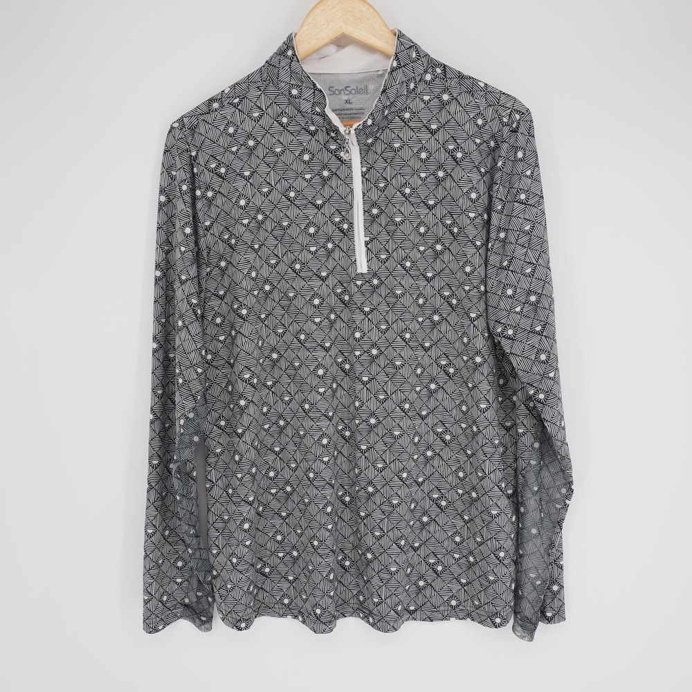 SanSoleil Shirt Womens XL Black Mock Neck Long Sleeve 1/4 Zip Pullover